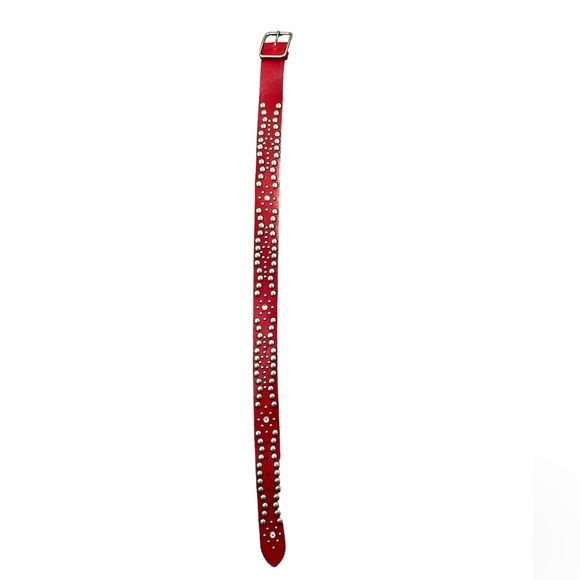 Linea Pelle Red Leather Silver Studded Belt - Picture 5 of 12